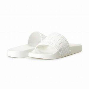 Versace White Embossed Logo Slide Sandals